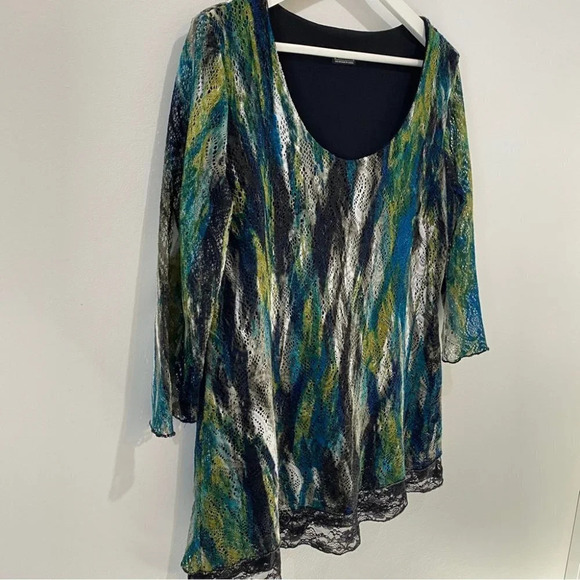 Clientele Watercolor Lace Overlay Frilly Blouse Size M - Picture 4 of 14